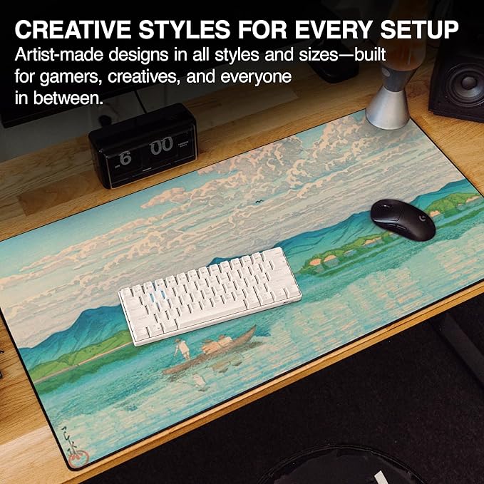 MPCO. Original Large Gaming Desk Mat – 36 x 17 Duraglyde Ukiyo-E Lake Hamana Full Desk Mouse Pad for Smooth Precision – Non-Slip Washable Extra-Large PC Mouse Pad for Gaming Sessions