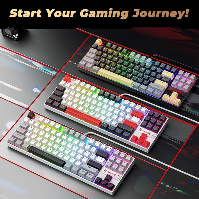 Redragon K552P Mechanical Gaming Keyboard TKL with 18 Backlight Modes Hot-Swappable Red Switches 87-Key Compact Ergonomic Design N-Key Rollover &amp Software Programmable Macro - RGB Black