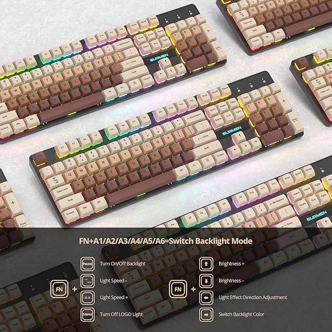 Wired Full Size Brown Mechanical Keyboard 104 Keys Creamy Keyboard with Number Pad RGB Gaming Keyboards Linear Red Switch NKRO for Windows Laptop PC Gamer(104 Brown)