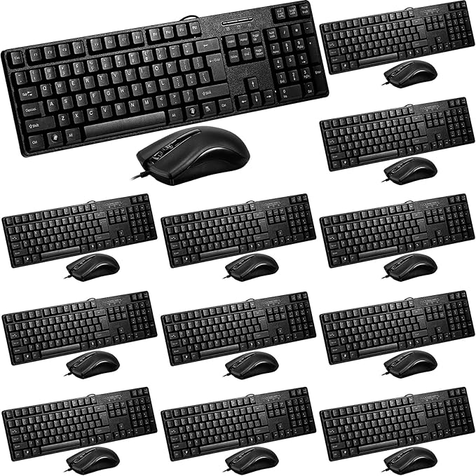 Fabbay 24 Pcs USB Wired Keyboard and Mouse 12 Wired Mouse 12 Corded Full Size Keyboard for School Office Home Compatible with Computer/Laptop/Windows/PC/Desktop
