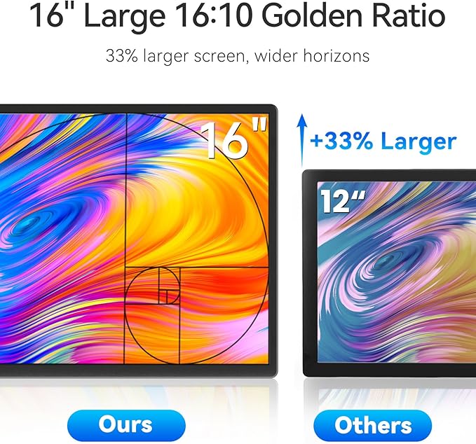 16 2.5K Portable Monitor - QHD Laptop Screen Extender 100% sRGB Wide Color HDMI/USB C/USB A Travel External Display Stand Gaming Monitor for PC Windows MAC Computer Switch Phone Xbox PS4/5
