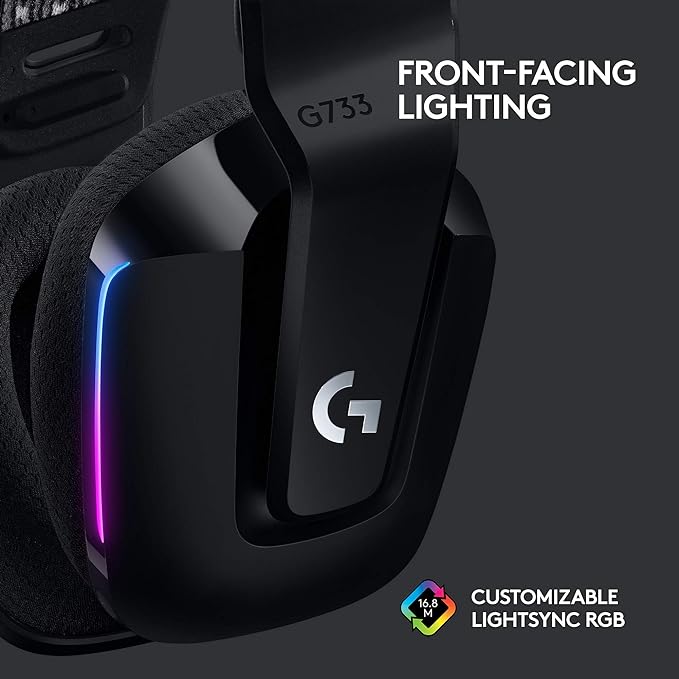 Logitech G733 Lightspeed Wireless Gaming Headset Suspension Headband Lightsync RGB Blue VO!CE Mic PRO-G Audio – Black Gaming Headset Wireless PC PS5 PS4 Switch Compatible