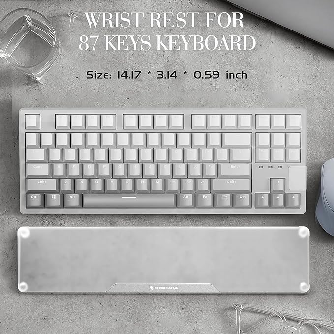 SELORSS Acrylic Keyboard Wrist Rest -80% TKL Mechanical Keyboard- CNC Aluminum Alloy Customized Logo Desk Wrist Support for Computer KeyboardAnti-Slip BaseWrist Pad for Office &amp HomeSilver