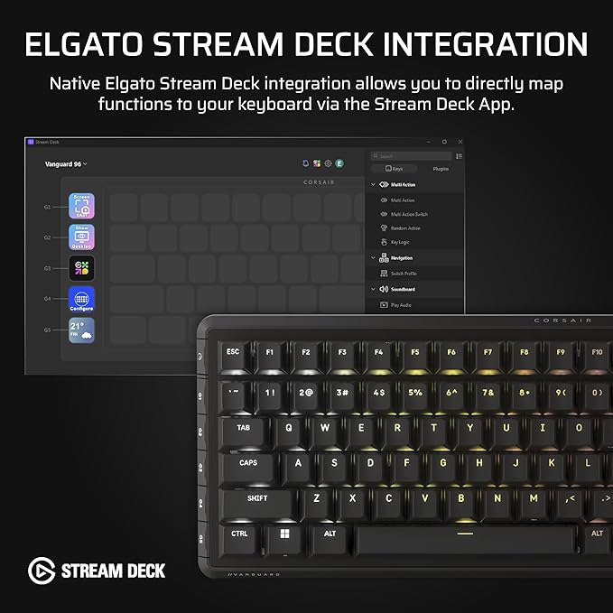 Corsair Vanguard 96 Wired Mechanical Gaming Keyboard – 96% Layout MLX Fusion Tactile Switches 8000Hz Polling LCD Display Virtual Stream Deck G-Keys SOCD Flashtap QWERTY US – Black