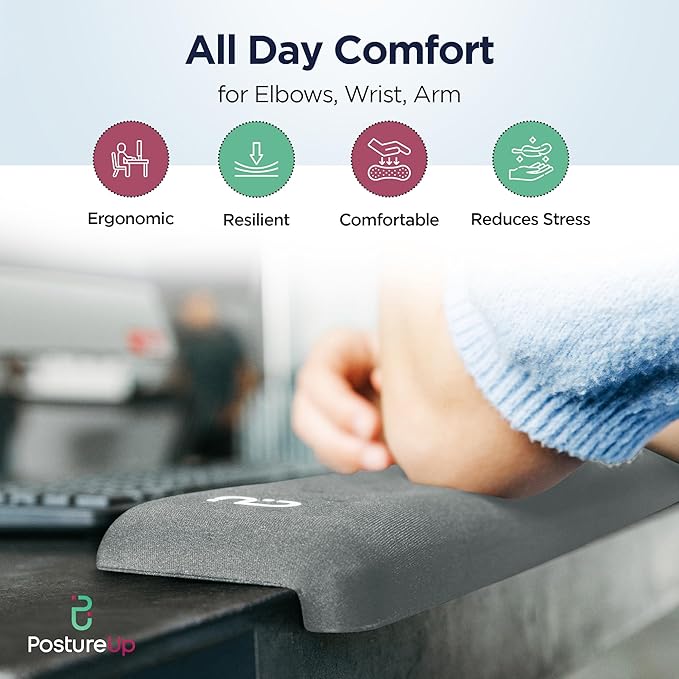 EdgeRest PostureUp L-Shaped Memory Foam Wrist Rest Ergonomic Elbow and Forearm Support for Desk Non-Slip Universal Fit Light Gray