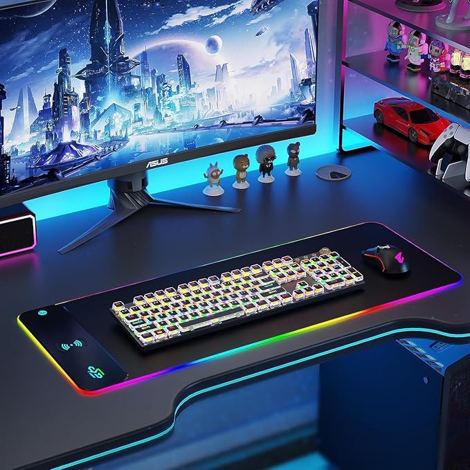 GIM Wireless Charging RGB Gaming Mouse Pad 15W LED Mouse Mat 800x300x4MM 10 Light Modes Extra Large Mousepad Non-Slip Rubber Base Computer Keyboard Mat for Gaming MacBook PC Laptop Desk