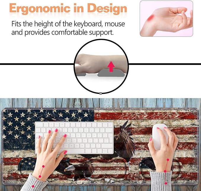 Ergonomic Keyboard Wrist Rest &amp Mouse Pad Wrist Rest SetLarge XL Gaming Desk Mat 31.5x 11.8Non-Slip BaseMemory FoamEasy Typing Pain Relief for Office &amp HomeMilitary Wall Graffiti USA Fl