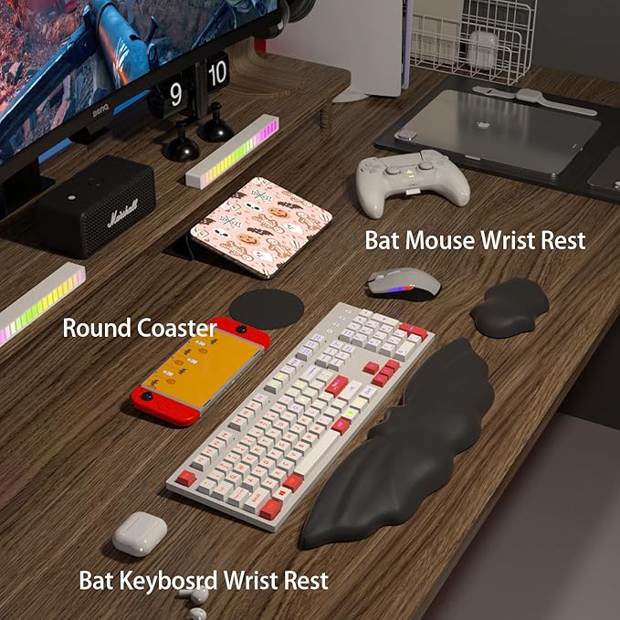 Keyboard Wrist Rest - Soft Leather Halloween Bat Wrist Pad for Mouse Wrist Rest with Non-Slip Base Wrist Pad for KeyboardArm Rest for Desk Computer Laptop Mac Gaming Office Black