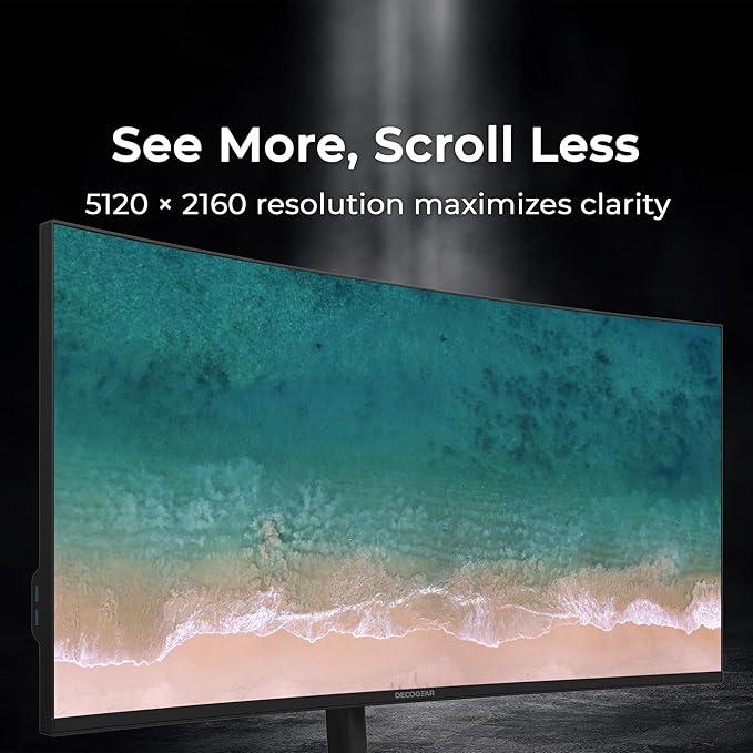 Deco Gear 40 Curved 5K2K Nano IPS Monitor | 5120×2160 UltraWide 21:9 Display 120 Hz Refresh | 65 W USB-C PD | HDR Adaptive Sync | Built-in Speakers for Work