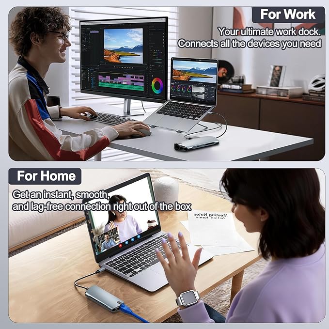 8-in-1 USB C Hub Ethernet Adapter with 4K@60Hz HDMI 100W PD Charging 3X USB 3.0 Ports 1Gbps RJ45 SD/TF Card Reader USB C Adapters Compatible with MacBook Pro/Air iPad Pro and More Laptops