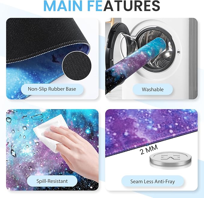 Desk Mat with Wrist Support Desk Pad for Keyboard and Mouse Purple Desk Mat Keyboard Pad and Mouse Pad Combo Carpal Tunnel Mousepad Gaming for Office Galaxy Space Purple Nebula