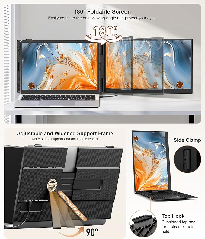 15.3 Laptop Screen Extender Ultra-Thin 1200P Portable Monitor for 14-17.3 Laptops 1.76lbs Lightweight Dual Screen Extender Plug &amp Play Works with Windows/Mac/Android/Chrome