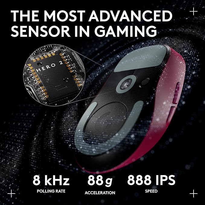 Logitech G PRO X Superlight 2 Wireless Gaming Mouse 60g Pro-Grade with 5 Programmable Buttons 44k DPI Sensor 8kHz Report Rate USB-C Charging for PC/Mac - Magenta