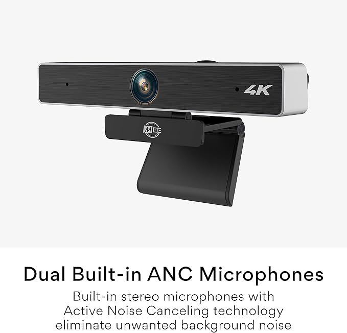 MEE Audio C11Z 4K Ultra HD Webcam with ANC Microphones 4X Digital Zoom Low Light Correction Wide Angle Lens and Privacy Cover for Zoom Video Conferencing on Computer PC Mac Laptop Desktop