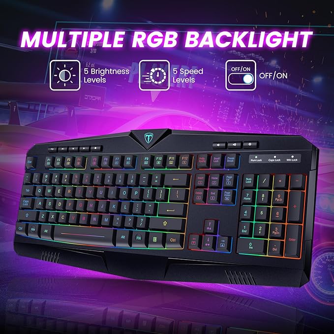 Wireless Keyboard Rechargeable RGB Backlit Wireless Gaming Keyboard with Wrist Rest Silent Keys Multimedia Keys Anti-ghosting Full-Size Waterproof Light Up Keyboard for PC Mac Xbox Gamer