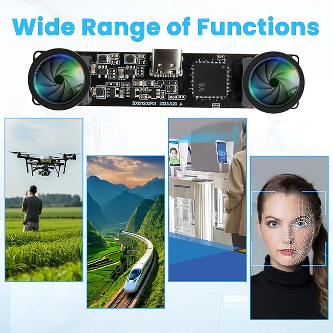 3D Stereo USB Camera 120fps Global Shutter Printer USB Camera Module with 120 Degree No Distortion Synchronization Dual Lens PC Computer Camera Plug and Play for Raspberry Pi Mac Linux Windows