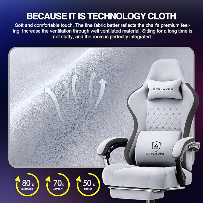 GTPLAYER Gaming Chair Computer Office Chair with Pocket Spring Cushion Linkage Armrests and Footrest High Back Ergonomic Computer Chair with Lumbar Support Task Chair with Footrest