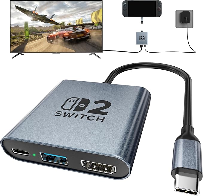 Switch 2 DockPortable USB C Docking Station with 4K@120Hz/PD 100W/1000M Ethernet/2 USB 3.0 PortAluminum Alloy Travel TV Dock for Switch/Steam Deck/ROG Xbox Ally X/Legion Go 1/2/S