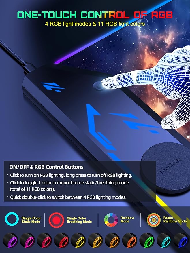 TopMade Wireless Charging Mouse Pad RGB Gaming Mousepad 35.4 x 15.8 Extra Large Waterproof Keyboard Desk Pad Computer Desk Mat Blue Nebula (Includes 20W PD Power Adapter &amp 6.56ft Woven Cable