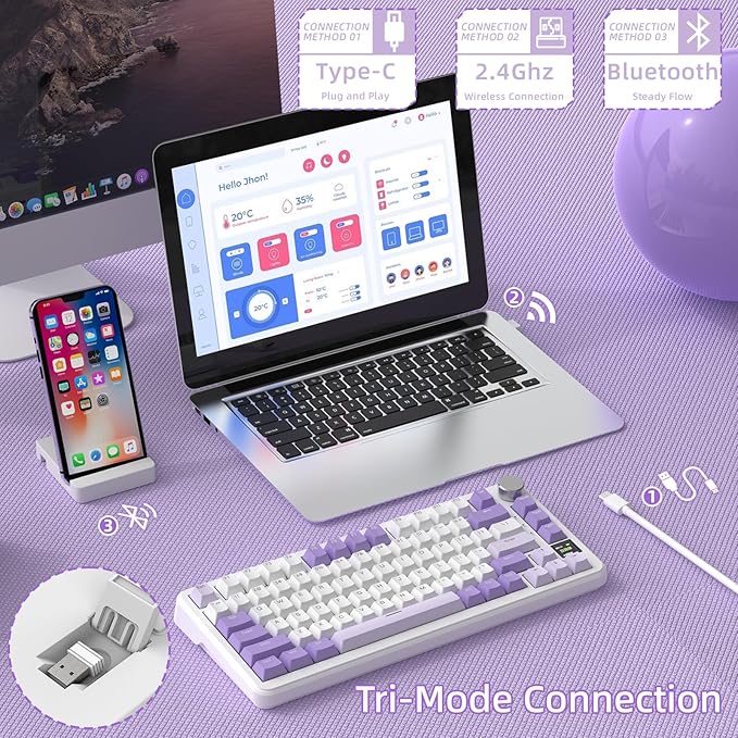 MAGIC-REFINER Attack Shark X85PRO 75% Wireless Mechanical KeyboardTFT Smart Display&ampKnobBT/2.4G/Wired Custom Gaming KeyboardGasketHot-SwapRGBwith Pro Cable&amp5 Color PBT Keycapsfor PC/MAC