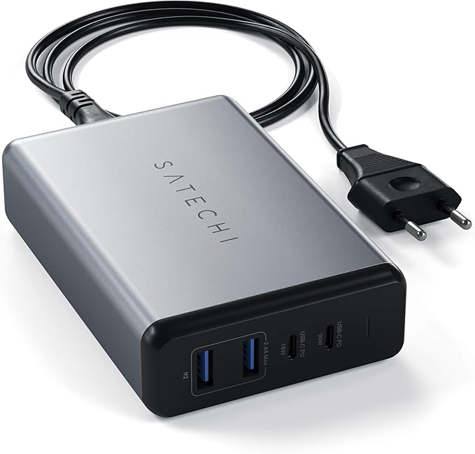 Satechi 108W Pro USB C PD Desktop Charging Station – 2 USBC PD &amp 2 USB A Ports Compatible with 2025/2020/2019 MacBook Pro 2020/2018 MacBook Air M5/M1 iPad Pro/Air iPhone 16 (Pro/Pro Max/Plus -