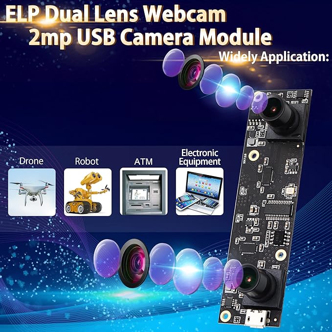 ELP 1080P Dual Lens USB 3D Stereo Webcam Board for Computer and Raspberry Pi - AR0330 Binocular USB2.0 PC Camera Mini UVC USB Security Laser Engraver Laptop Lightburn