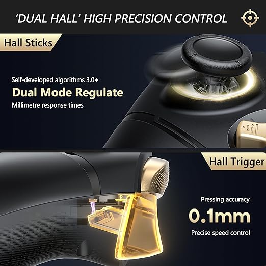 BEITONG Asura 2 Pro+ PC Gaming Controller - Hall Effect Joystick &amp Trigger Mechanical Buttons for PC/NS/Mobile/Steam with Back paddle/Turbo/6-Axis Motion Control (Macro-Black)