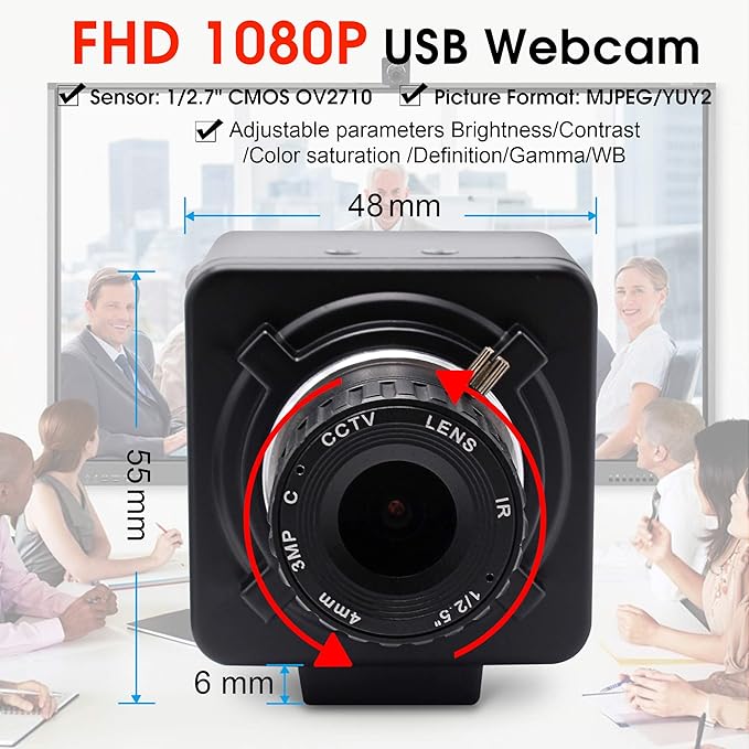 SVPRO 1080P Manual Focus USB Camera 4mm CS Mount Lens High Frame Rate 30fps/60fps/100fps WebcamUSB Plug and Play Computer Camera for WindowsLinuxMac Android