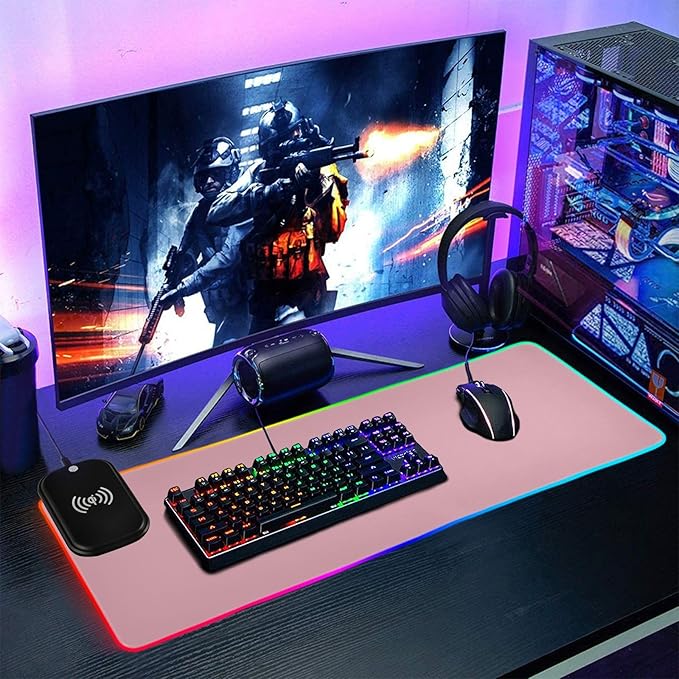 Pinks Mouse Pad Gaming Mousepad Non Slip Desk Mat Wireless Charging Computer Mouse Pads RGB Keyboard Mats Pad for Desktop Office Home 31.5 x 11.8 in