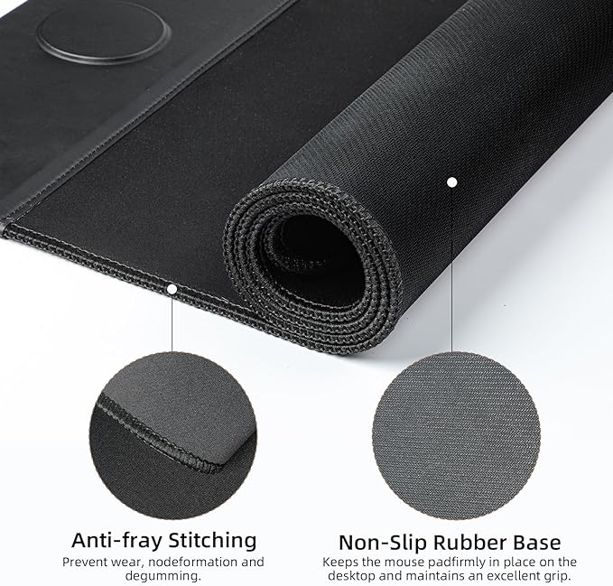 3 in 1 Wireless Charging Mouse Pad Gaming Mousepad with Wireless Charger Multiple Devices Compitable with Watch/iPhone/Airpods Large Desk Mat 90 x 40cmDesk Pad for MacBook PC Laptop-Black