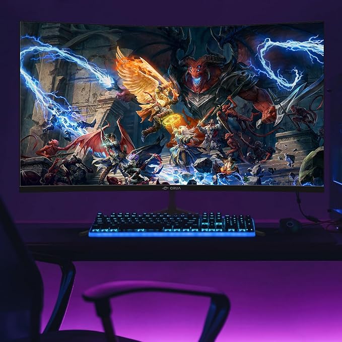 CRUA 32Inch Curved Gaming Monitor FHD(1920 * 1080P) VA Screen 165Hz/200Hz 1800R VA Screen 120% sRGB Computer Monitor that Support AMD Freesync HDMI DP Wall Mountable Installs-Black