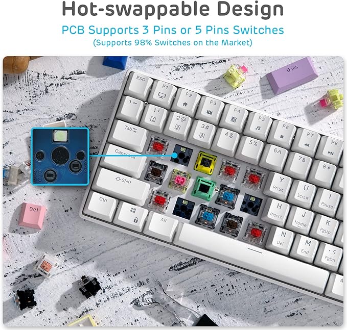 RK ROYAL KLUDGE RK96 90% Triple Mode BT5.0/2.4G/USB-C Hot Swappable Mechanical Keyboard with Magnetic Wrist Rest 96 Keys Wireless Gaming Keyboard with Software Blue Backlight