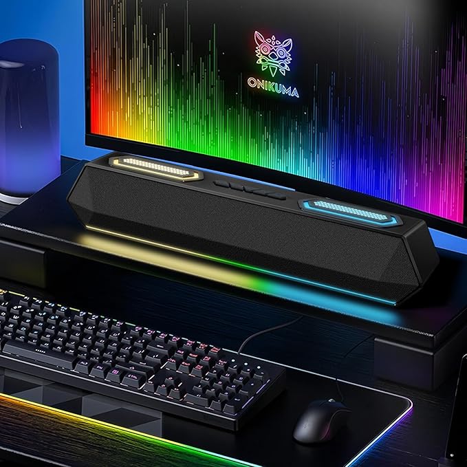 Deeyaple Computer Speakers 40W PC Speakers for Desktop Monitor with Bluetooth 5.3 &amp USB Audio HiFi Stereo Gaming Soundbar with Custom EQ Software Dynamic RGB Lighting for Laptop PS4 PS5 Blac