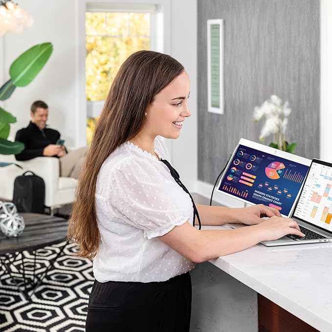 SideTrak Swivel 14 Patented Attachable Portable Monitor for Laptop | FHD TFT Laptop Dual Screen | Mac PC &amp Chrome Compatible | Fits All Laptops | Powered by USB-C® or Mini HDMI (Light Silver)