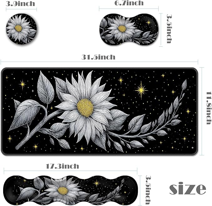 Ergonomic Keyboard Wrist Rest &amp Mouse Pad Wrist Rest SetXL Gaming Desk Mat 31.5x 11.8Non-Slip BaseMemory FoamEasy Typing Pain Relief for Office &amp HomeGlowing Flower