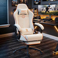 Dowinx Gaming Chair Big and Tall 350LBS Heavy Duty PC Gaming Chair with Massage &amp Footrest Ergonomic Reclining Gamer Chair with Embroidered Esports Design White