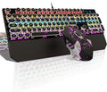 Typewriter Mechanical Gaming Keyboard and Mouse Combo Retro Punk Round Keycaps RGB Rainbow Backlit Wired Keyboard for Game and Office for Windows Laptop PC Red Switches(Black)