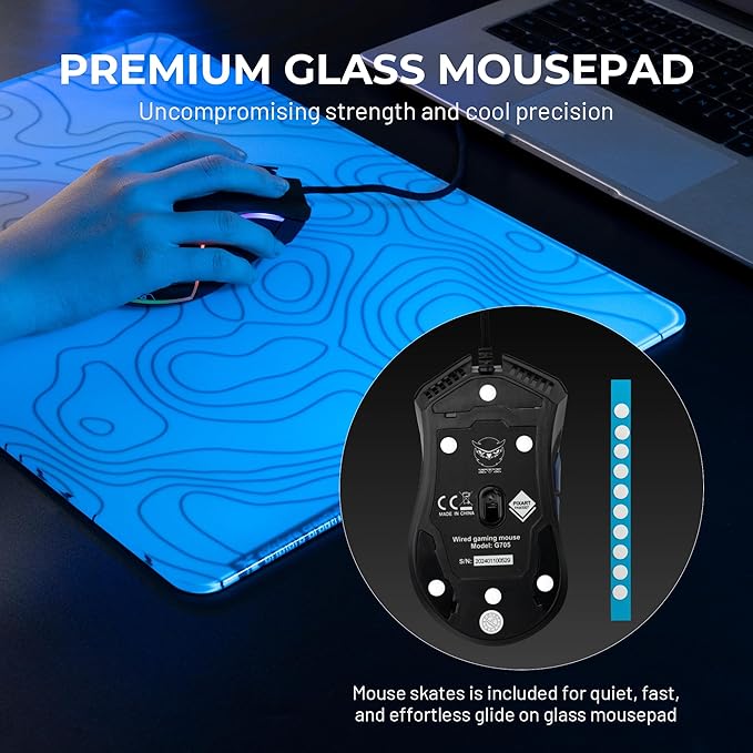 XVX White Topograph Glass Mousepad 4.0 Hard Mouse Pad for GamingUltra-Smooth Micro-Etched Surface Mouse Mat with Non-Slip Rubber Base(410mm*310mm)