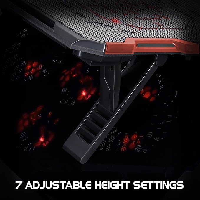 Enhance Cryogen Gaming Laptop Cooling Pad - Fits 17 in. Computer PS4 - Adjustable Laptop Cooling Stand with 5 Quiet Cooler Fans 2 USB Ports and LED Lighting - Slim Portable Design 2500 RPM (Red)