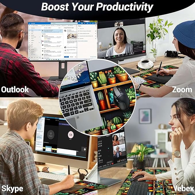 Large Mouse Pad and Keyboard Wrist Rest Desk Pad for Keyboard and Mouse 4-in-1 Large Gaming Mouse Pad with Wrist Support Desk Mat for Home Office Study GameCactus and Succulents