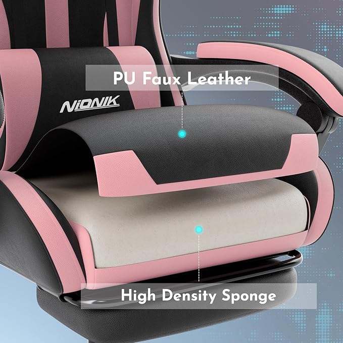 Gaming Chair Ergonomic Computer Chair with Footrest and Lumbar Support Height Adjustable Game Chair with 360°-Swivel Seat and Headrest and for Office or Gaming Blackpink
