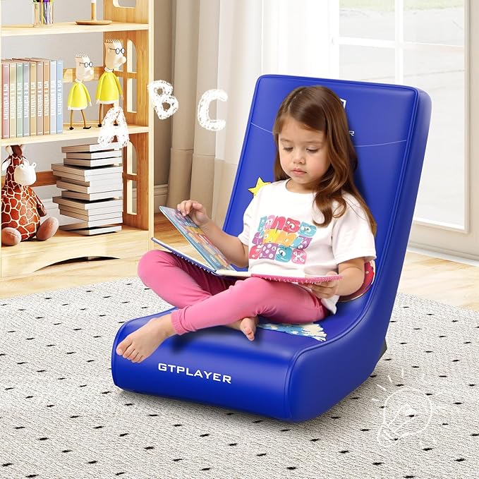 GTPLAYER Gaming Floor Rocking Chair – Rocker Floor Game Chair with Angle Limiter Stylish Patterned Design Comfortable Video Game Seat Blue Flag Pattern