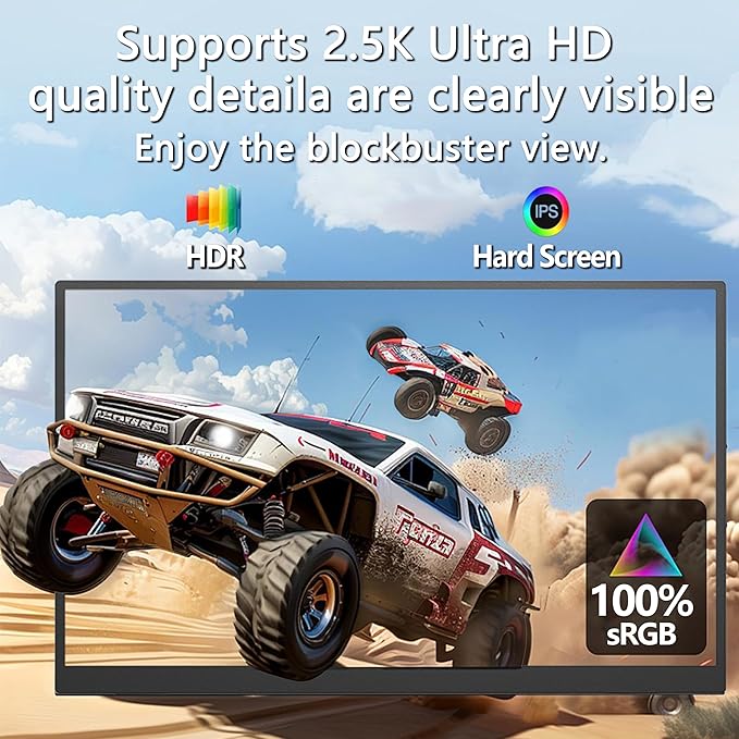Portable Monitor 16” 2.5K 144Hz 2560x1600 HDR Gaming MonitorHDMI USB C Travel Screen with Stand &amp SpeakerExternal Monitor for Laptop Mac PC Phone PS4/5