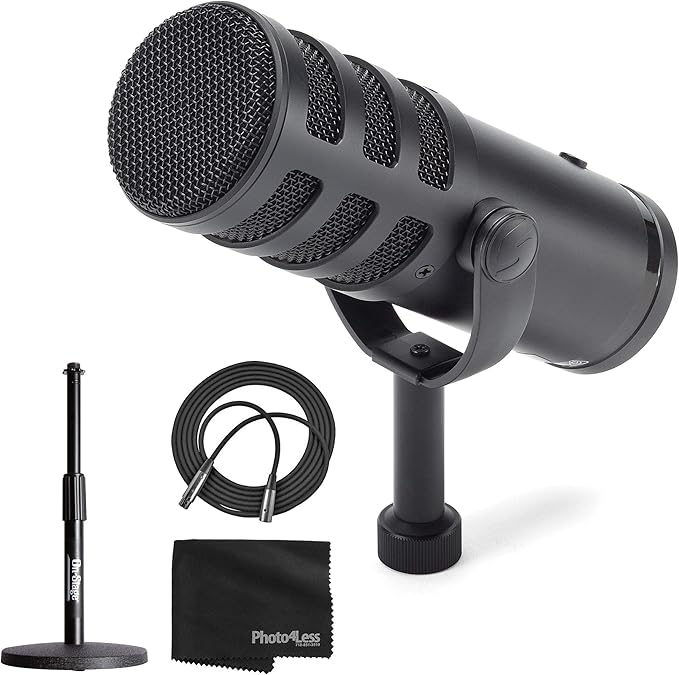 SAMSON Q9U XLR/USB Dynamic Broadcast Microphone + Desk Microphone Stand + Mic Cable + Cleaning Cloth