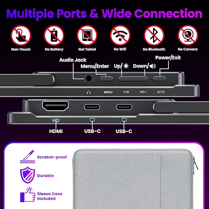 Portable Monitor 15.6 inch 4K UHD 3840X2160 145% sRGB IPS HDR HDMI USB-C Travel Monitor for Laptop MacBook PC Surface PS5 Xbox External Display with Kickstand &amp Speakers VESA Compatible