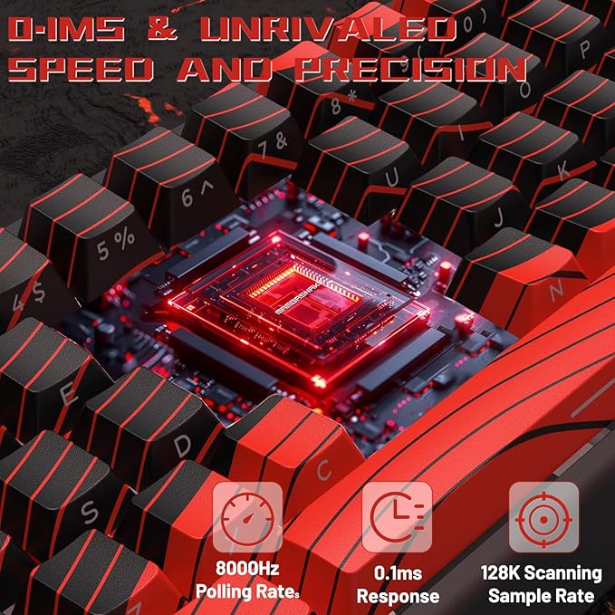 MAMBASNAKE X60 HE 60% Rapid Trigger Wireless Gaming KeyboardHall Effect Magnetic SwitchesAdjustable Actuation0.1ms Ultra-Low Latency 8KHz Polling Rate3-Mode RGBPBT Keycaps for Win/Mac-Black&amp