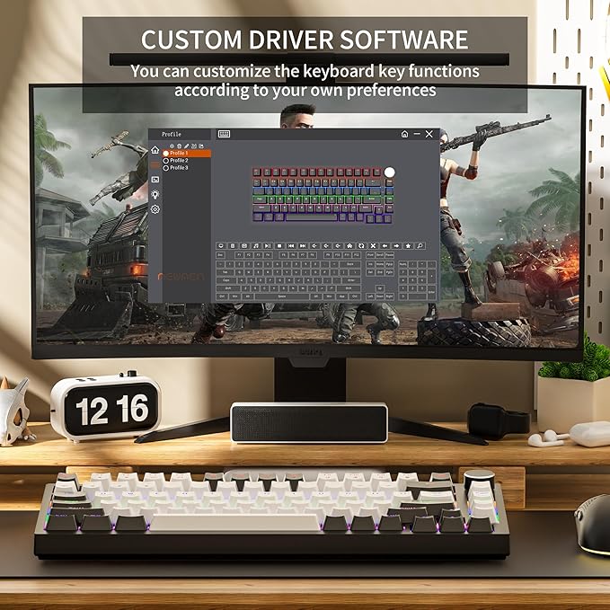 Newmen GM326 Wired Mechanical Keyboard75% Percent Mini Backlit Hot Swappable Gaming Mechanical Keyboard with Knob82 Keys Anti-Ghosting Compact Gaming Keyboards for PC Win MacBlack/WhiteRed Switch