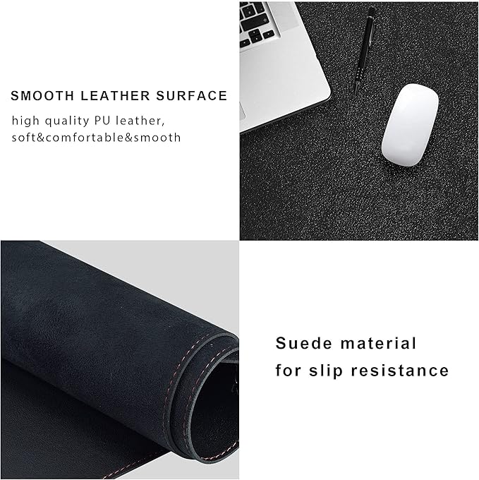 ZORESYN Office Desk Pad 74.8x35.4inch Large Mouse pad Desk Mat Waterproof PU Leather Desk Blotter Protector Desk Accessories with Non Slip Base for Home Office (Black)