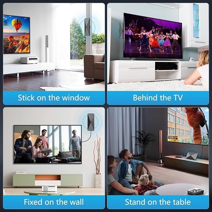 TV Antenna Indoor 2025 Long Range Antenna for Smart TV with Amplifier Signal Booster for Local ChannelsDigital inddor Antenna for All Older TV's-Supports 4K 1080p -33ft Long Cables