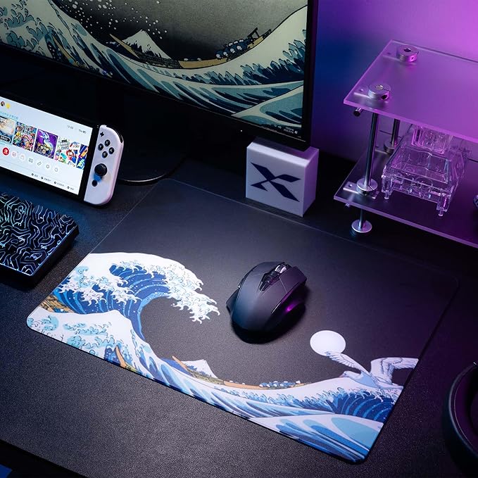 XVX Glass Mouse Pad for Gaming Black Coral Sea Hard Gaming Mousepad Professional Large Mouse Mat 410mm*310mm Special Glass Surface with Improved Precision and Speed